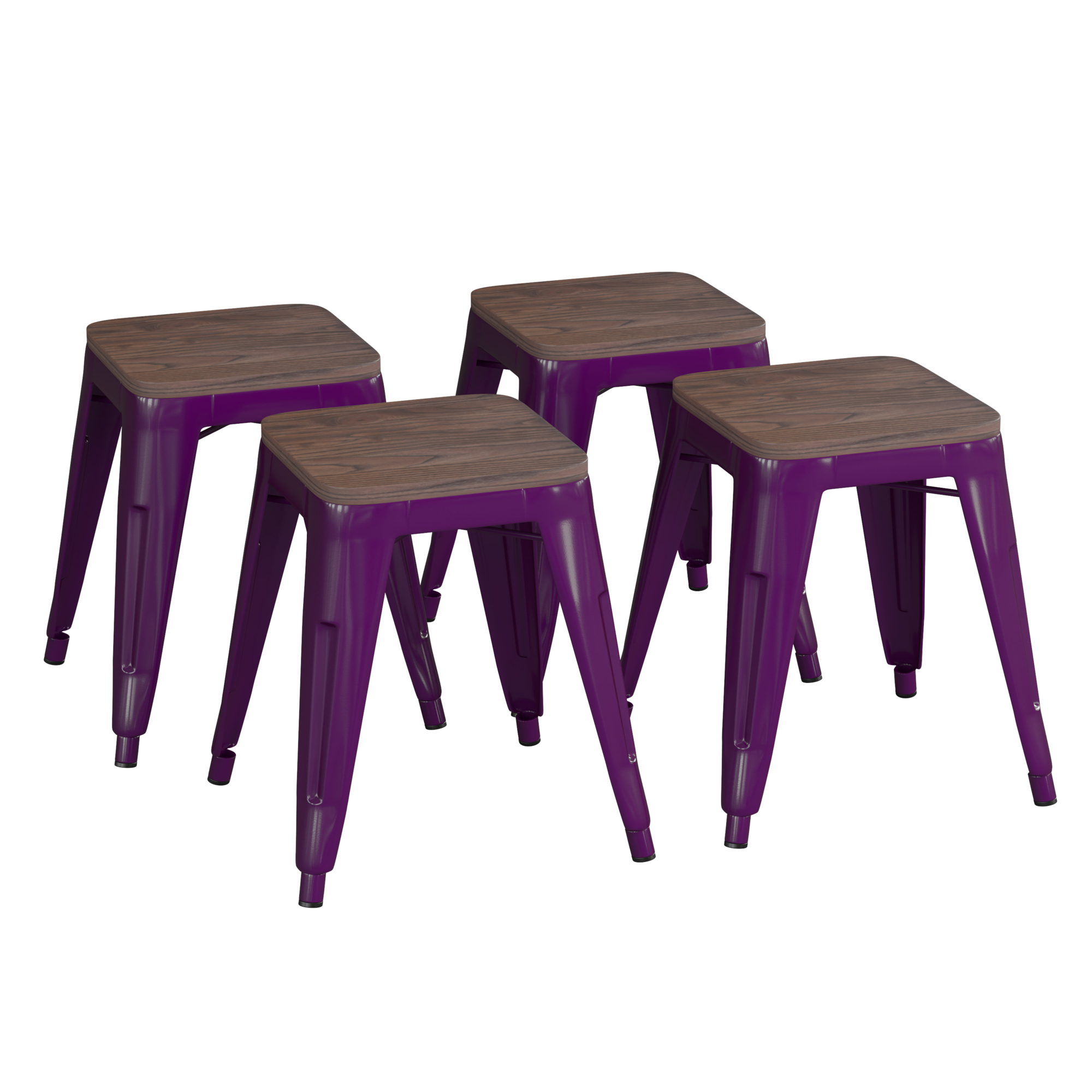 Flash Furniture, 4 Pack 18in. Purple Metal Stool with Wood Seat, Included (qty.) 4 Model# ETBT350318PRWD